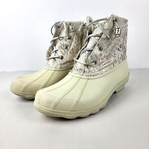 Sperry Top Spider Women's Ivory Metallic Animal Print Waterproof Ankle Boots 7M